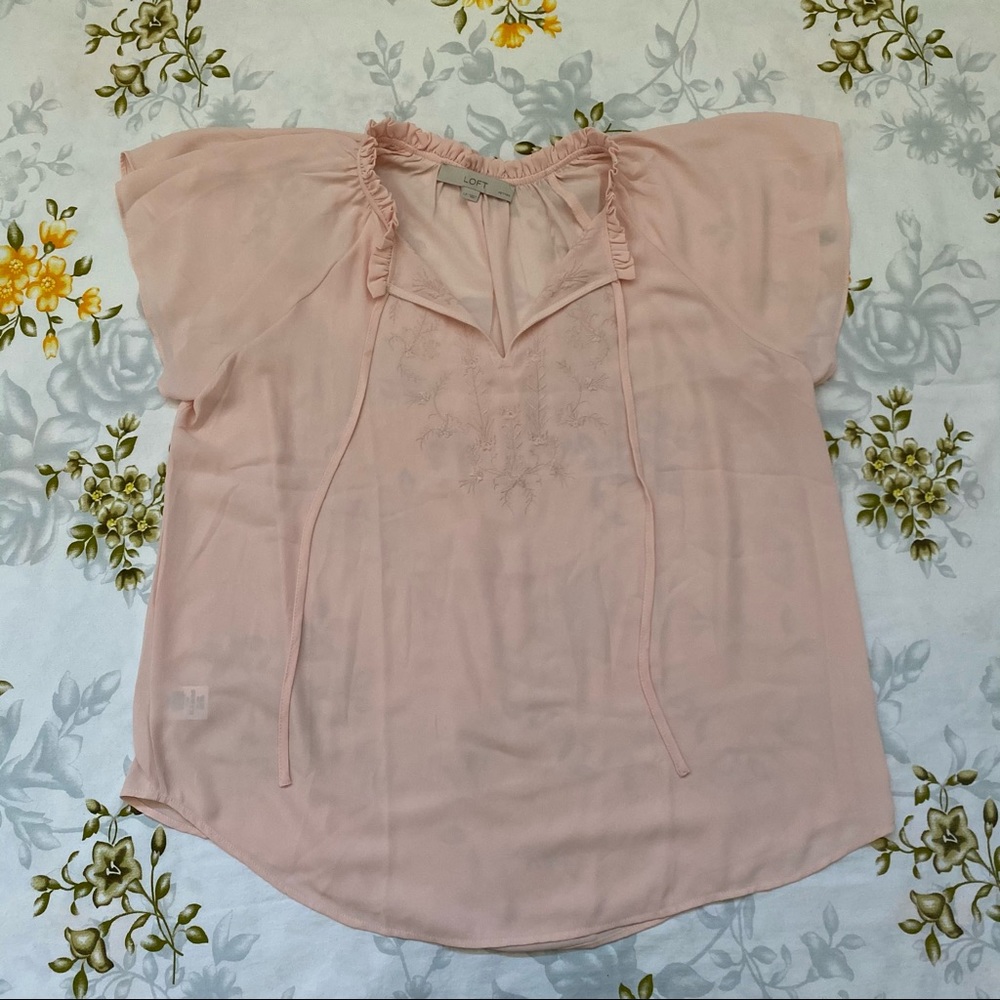 Loft Size LP Pink Embroidered Blouse